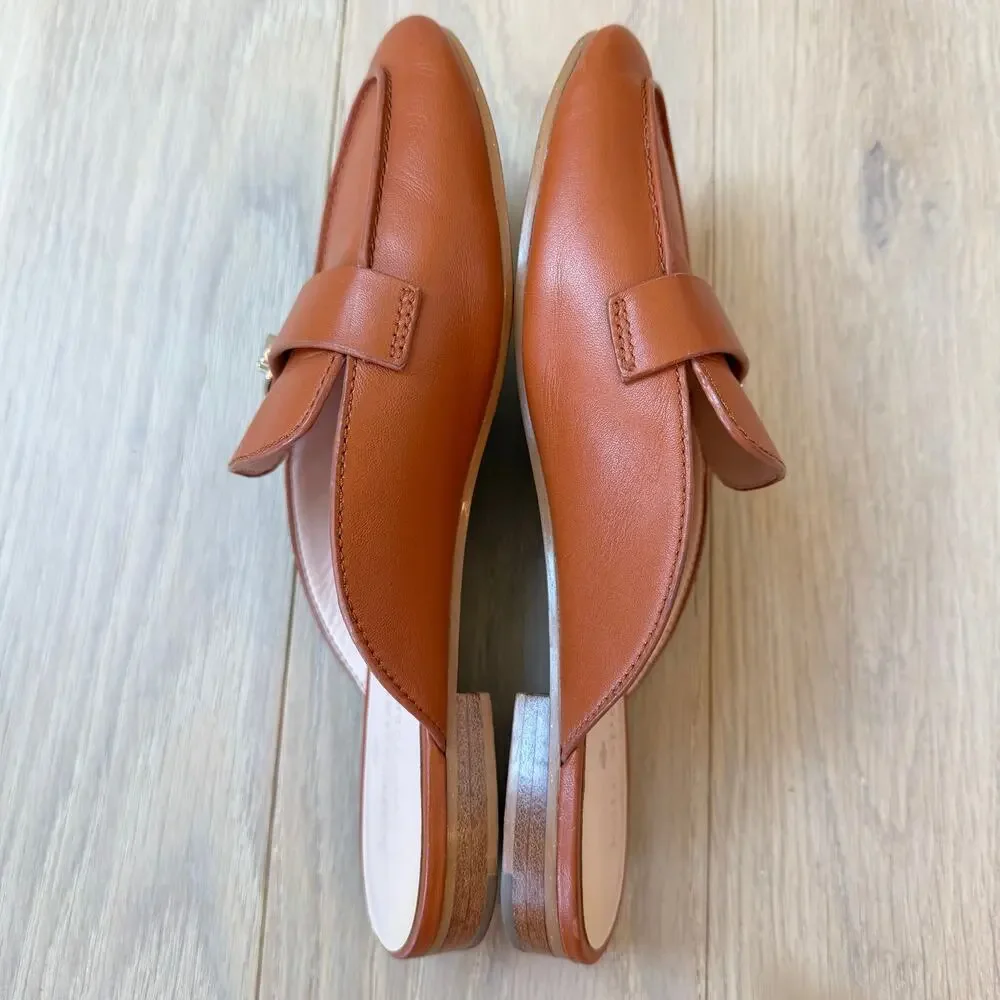 Kate Spade Coda Mules Hot Cider Cognac Brown Leather Gold‑Tone Hardware Size 6
